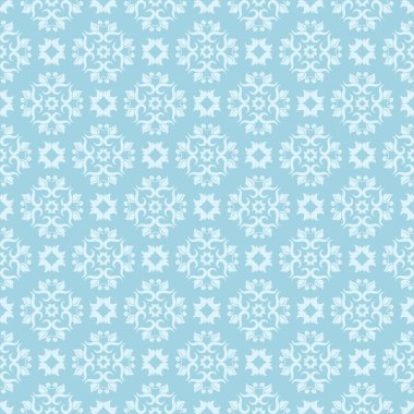 Mavi zemin üzerine beyaz çiçek desenli. Tekstil ve duvar kağıtları için sorunsuz süsleme