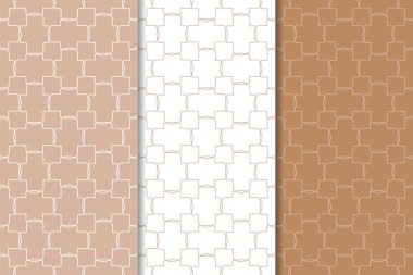 Kahverengi ve beyaz geometrik süsler. Web, Tekstil ve duvar kağıtları için dikişsiz desen seti
