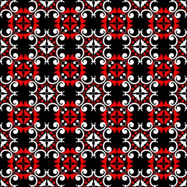 Çiçek elemanları ile Seamless modeli. Siyah kırmızı beyaz bir arka plan duvar kağıtları, Tekstil ve kumaş için