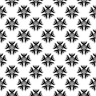 Siyah ve beyaz çiçekli süsler. Tekstil ve duvar kağıtları için seamless modeli