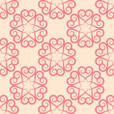 Bej renkli arka plan üzerinde kırmızı çiçekli süs. Tekstil ve duvar kağıtları için seamless modeli