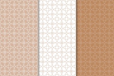 Kahverengi ve beyaz geometrik süsler. Web, Tekstil ve duvar kağıtları için dikişsiz desen seti