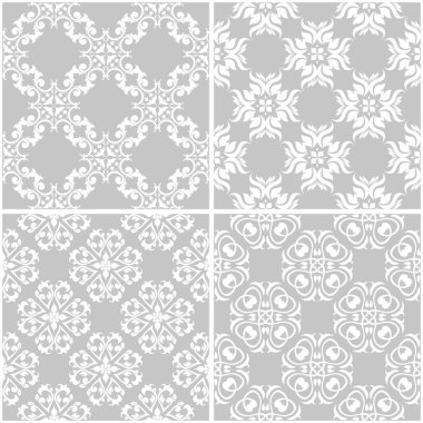 Çiçek desenleri. Tek renkli kesintisiz arka plan gri ve beyaz dizi. Vektör çizim