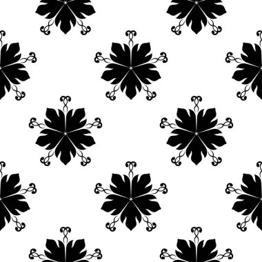 Beyaz arka planda siyah çiçekler. Tekstil ve duvar kağıtları için seamless modeli