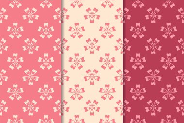 Kırmızı çiçekli süsler kümesi. Kiraz pembe dikey Dikişsiz desen. Duvar kağıdı arka plan