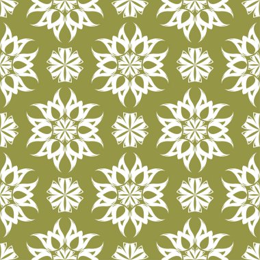Beyaz çiçek zeytin yeşil zemin üzerine. Tekstil ve duvar kağıtları için seamless modeli