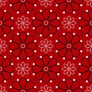 Siyah ve beyaz çiçek tasarım ile kırmızı seamless modeli. Duvar kağıdı arka plan