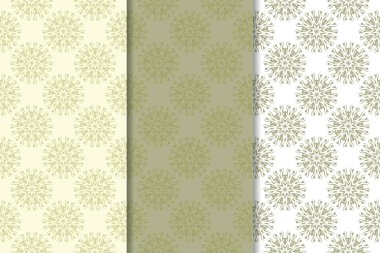 Zeytin yeşili çiçek arka planlar. Tekstil ve duvar kağıtları için dikişsiz desen seti