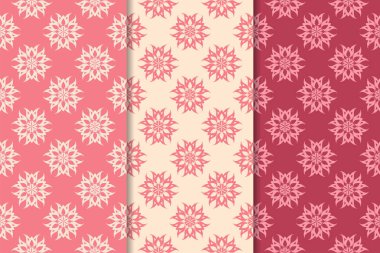 Kırmızı çiçekli süsler kümesi. Kiraz pembe dikey Dikişsiz desen. Duvar kağıdı arka plan