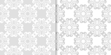 Işık gri ve beyaz çiçekli süsler. Tekstil ve duvar kağıtları için dikişsiz desen seti