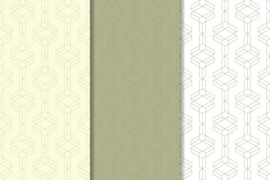 Zeytin yeşili ve beyaz geometrik süsler. Web, Tekstil ve duvar kağıtları için dikey Dikişsiz desen seti