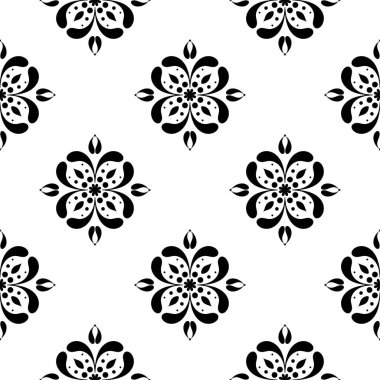 Beyaz arka planda siyah çiçek tasarım. Tekstil ve duvar kağıtları için seamless modeli