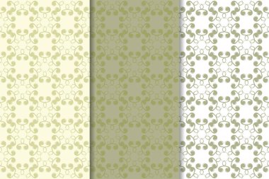 Zeytin yeşili çiçek desenleri. Tekstil ve duvar kağıtları için dikişsiz desen seti