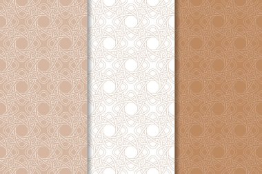 Kahverengi ve beyaz geometrik süsler. Web, Tekstil ve duvar kağıtları için dikişsiz desen seti