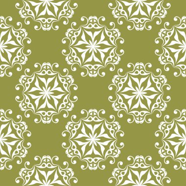 Beyaz çiçek zeytin yeşil zemin üzerine. Tekstil ve duvar kağıtları için seamless modeli