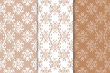 Kahverengi çiçek arka planlar. Tekstil ve duvar kağıtları için dikişsiz desen seti