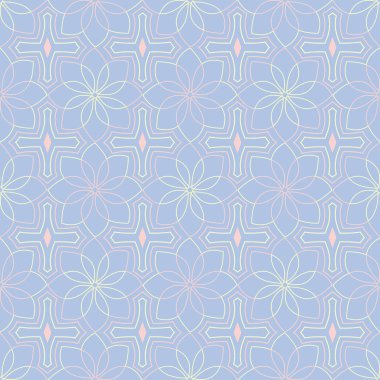 Geometrik seamless modeli. Soluk mavi arka plan bej ve pembe öğeler duvar kağıtları, Tekstil ve kumaş için