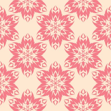 Bej renkli arka plan üzerinde kırmızı çiçek öğeleri. Tekstil ve duvar kağıtları için seamless modeli