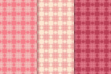 Kırmızı çiçekli süsler kümesi. Kiraz pembe dikey Dikişsiz desen. Duvar kağıdı arka plan