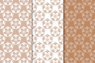 Çiçek süsler kümesi. Kahverengi, bej ve beyaz Dikişsiz desen Tekstil ve duvar kağıtları için