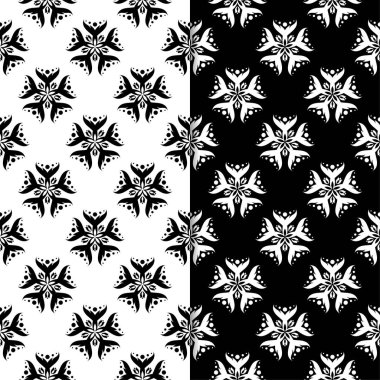 Siyah ve beyaz çiçek arka planlar. Tek renkli Dikişsiz desen Tekstil ve duvar kağıtları için set