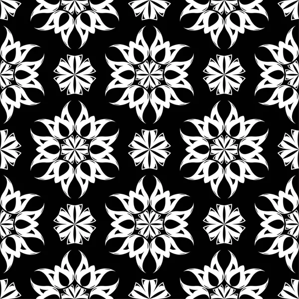 Siyah ve beyaz çiçek süsleme. Tekstil ve duvar kağıtları için seamless modeli