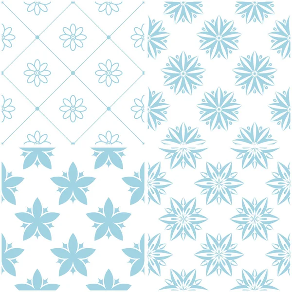 Çiçek desenleri. Beyaz ışık mavi öğeleri kümesi. Sorunsuz arka planlar. Vektör çizim
