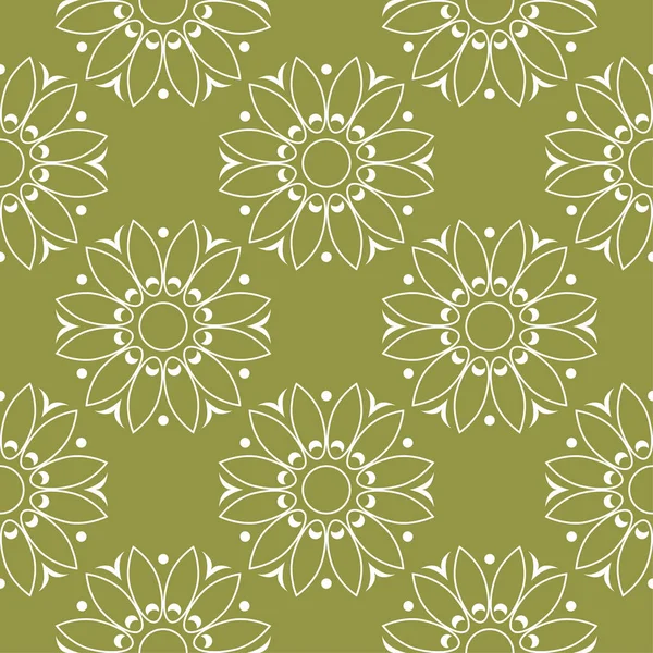 Zeytin yeşil zemin üzerine beyaz çiçek tasarım. Tekstil ve duvar kağıtları için seamless modeli