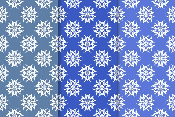 Uppsättning Blommig Ornament Blå Vertikal Sömlösa Mönster Tapet Bakgrunder — Stock vektor