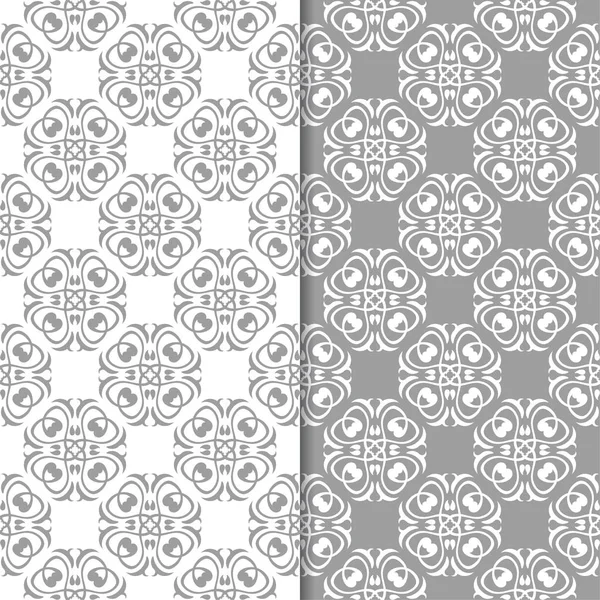 Beyaz ve gri çiçek arka planlar. Tekstil ve duvar kağıtları için dikişsiz desen seti