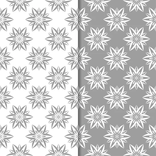 Beyaz ve gri çiçek arka planlar. Tekstil ve duvar kağıtları için dikişsiz desen seti