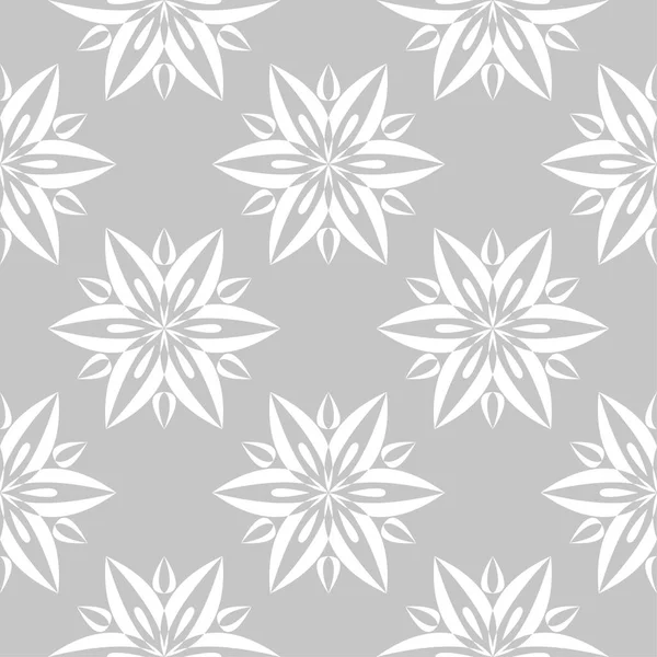 Gri arka plan üzerinde beyaz çiçek süsleme. Tekstil ve duvar kağıtları için seamless modeli