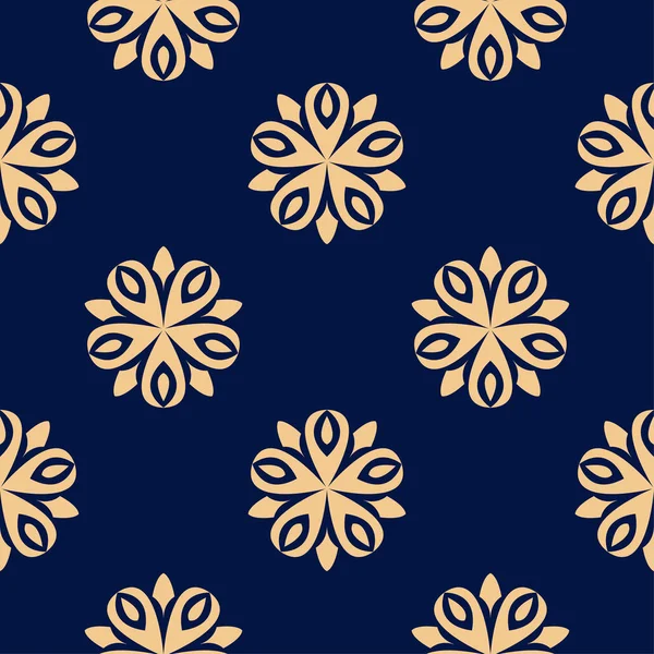 Koyu mavi zemin üzerine altın çiçek süsleme. Tekstil ve duvar kağıtları için seamless modeli