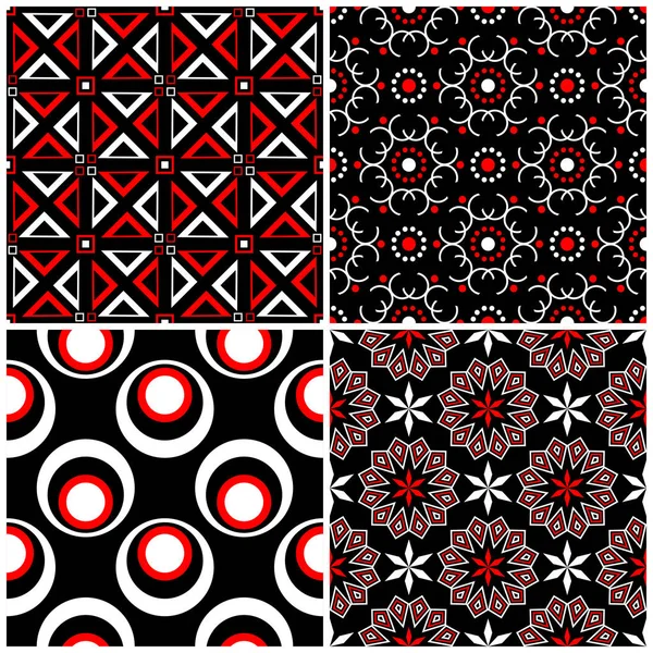 Безшовні Чорно Білі Червоні Візерунки Класичний Геометричний Фон Шпалер Текстилю — стоковий вектор