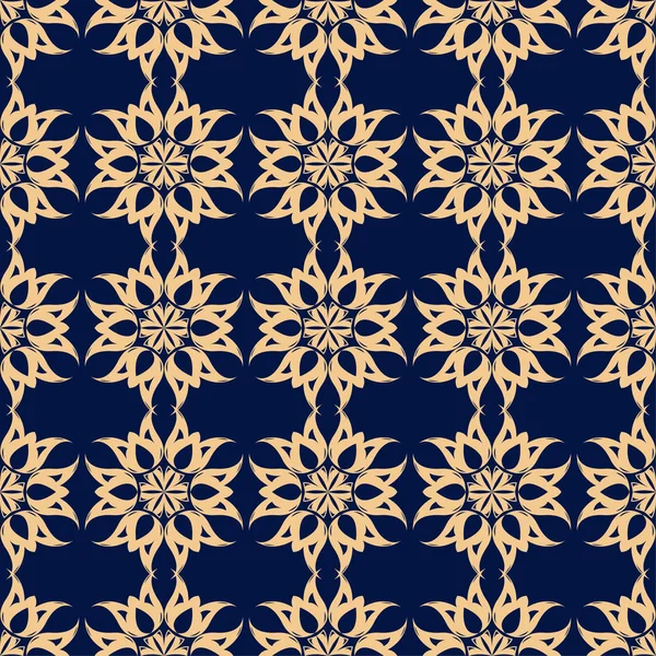 Altın mavi çiçek süsleme. Tekstil ve duvar kağıtları için seamless modeli