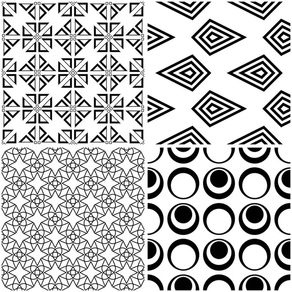 Patrones Geométricos Set Fondos Monocromáticos Blanco Negro Sin Costuras Ilustración — Vector de stock