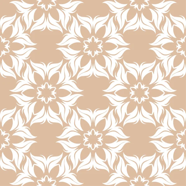 Bej renkli arka plan üzerinde beyaz çiçek süsleme. Tekstil ve duvar kağıtları için seamless modeli
