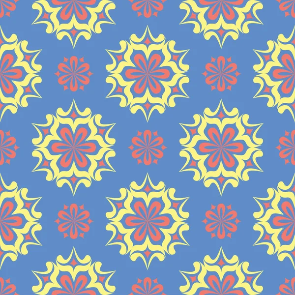 Çiçek tasarım ile mavi seamless modeli. Renkli arka plan duvar kağıtları, Tekstil ve kumaş için kırmızı sarı çiçek öğeleri ile