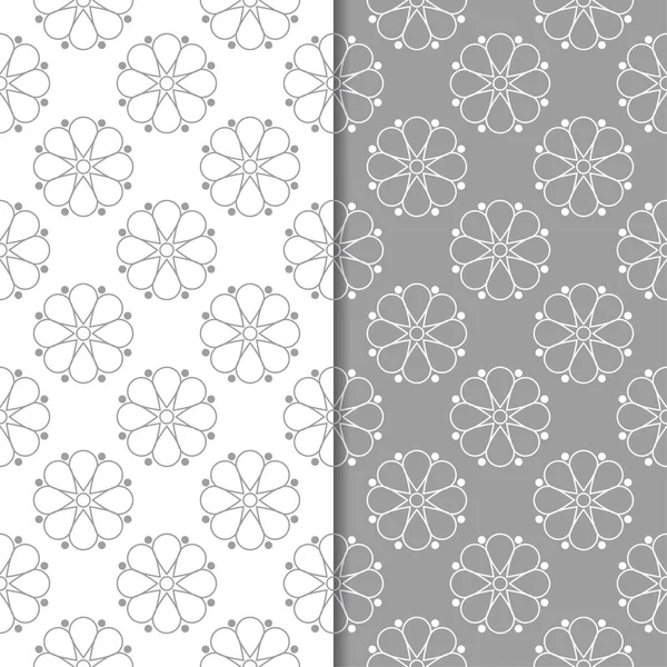 Beyaz ve gri arka plan çiçek kümesi. Tekstil ve duvar kağıtları için dikişsiz desen