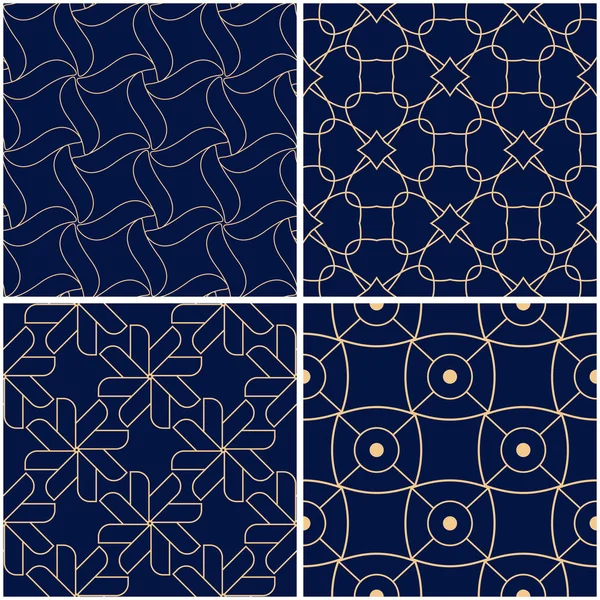 Geometrik desenler. Altın mavi sorunsuz arka planlar kümesi. Vektör çizim