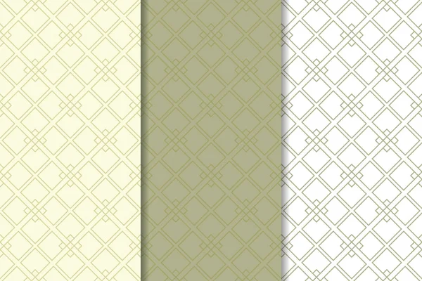 Zeytin yeşili ve beyaz geometrik süsler. Web, Tekstil ve duvar kağıtları için dikey Dikişsiz desen seti