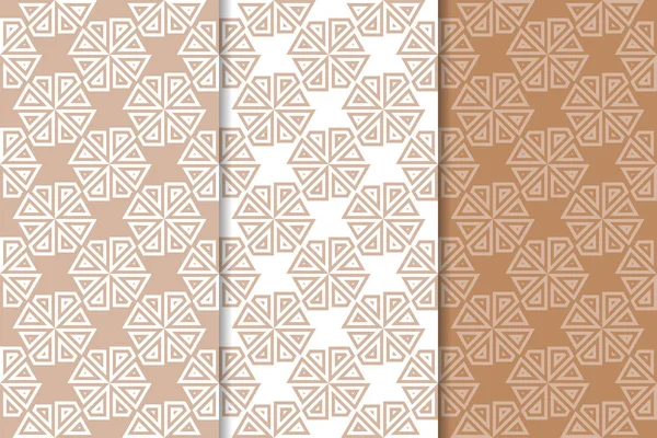 Kahverengi ve beyaz geometrik süsler. Web, Tekstil ve duvar kağıtları için dikişsiz desen seti