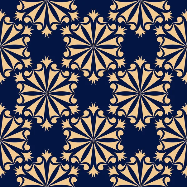 Koyu mavi zemin üzerine altın çiçek süsleme. Tekstil ve duvar kağıtları için seamless modeli