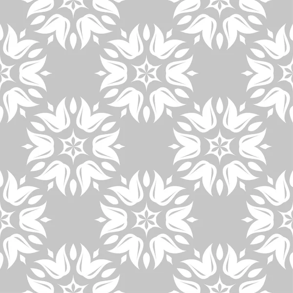 Adorno Floral Blanco Sobre Fondo Gris Patrón Sin Costuras Para — Vector de stock