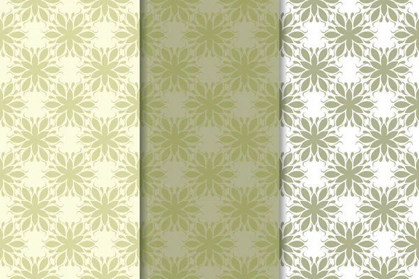 Zeytin yeşili çiçek arka planlar. Tekstil ve duvar kağıtları için dikişsiz desen seti