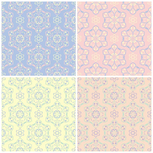 Soluk renkli kesintisiz arka plan duvar kağıtları, Tekstil ve kumaş çiçek desenleri ile set