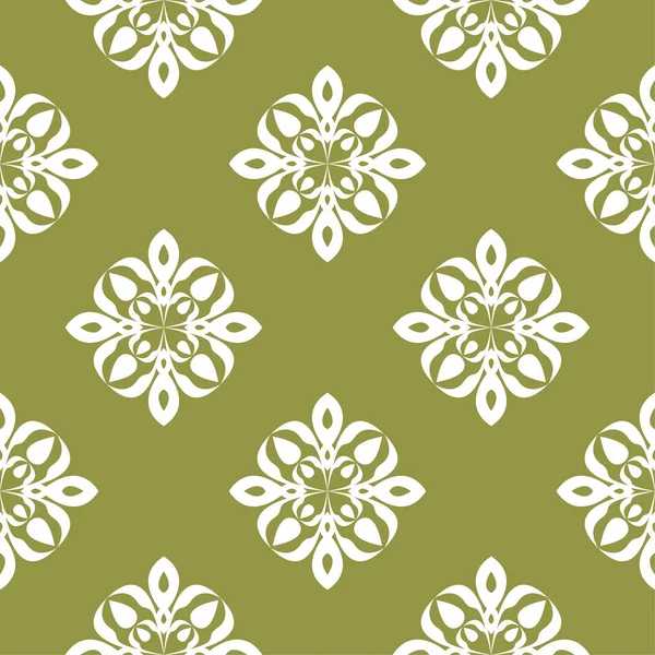Zeytin yeşil zemin üzerine beyaz çiçek süsleme. Tekstil ve duvar kağıtları için seamless modeli