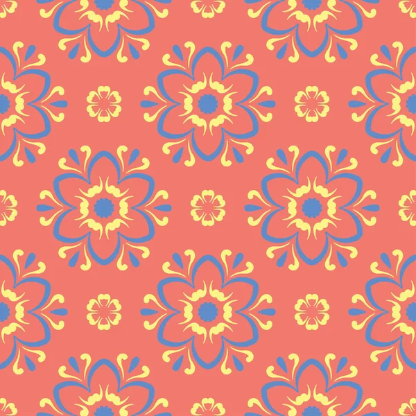 Çiçek kırmızı seamless modeli. Arka plan duvar kağıtları, Tekstil ve kumaş için sarı ve mavi çiçek öğeleri ile parlak renkli