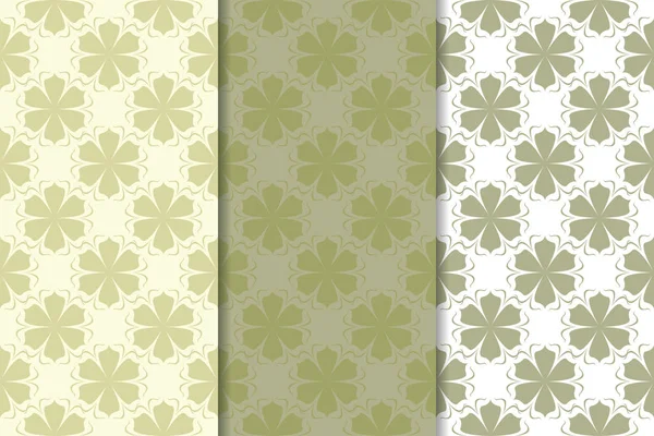 Zeytin yeşili çiçek desenleri. Tekstil ve duvar kağıtları için dikişsiz desen seti