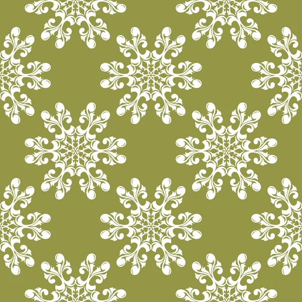 Zeytin yeşil zemin üzerine beyaz çiçek süsleme. Tekstil ve duvar kağıtları için seamless modeli